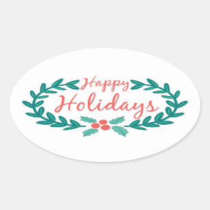 STICKER OVALE JOYEUX VACANCES CUTE SAINTE WREATH