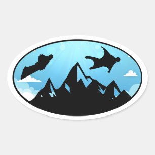 Sticker Ovale Jumping en combinaison ailée Base Jumping Skydivin
