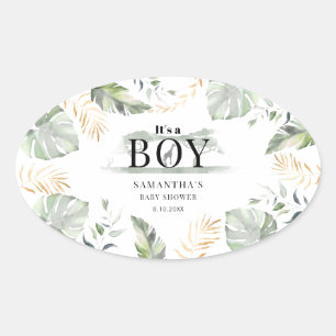 Sticker Ovale Jungle Safari Aquarelle Girafe Garçon Baby Shower