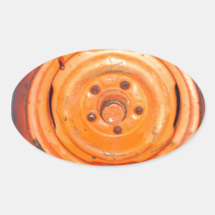 Sticker Ovale Junk Yard vintage Roue, orange noir et blanc