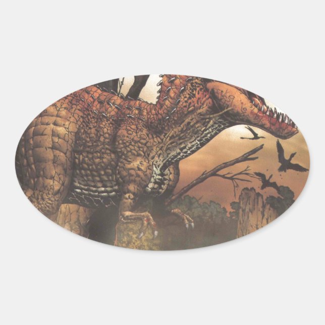 Sticker Ovale Jurassic Journey : Dinosaure dans son habitat natu (Devant)