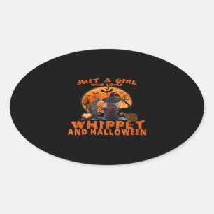 Sticker Ovale Just Girl Who Loves Whippet Dog And Halloween