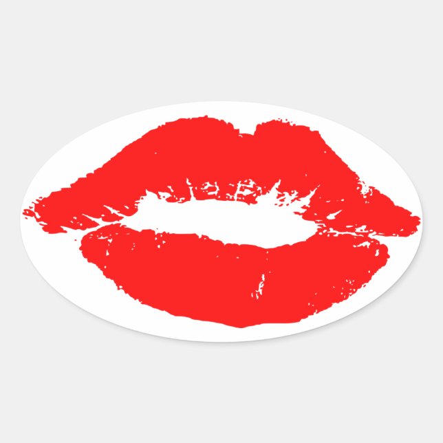 Sticker Ovale Kiss Lips Red Lipstick Losion Passion Valentine (Devant)