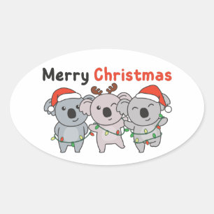 Sticker Ovale Koala Christmas Animaux Koalas Joyeux Noël Cla