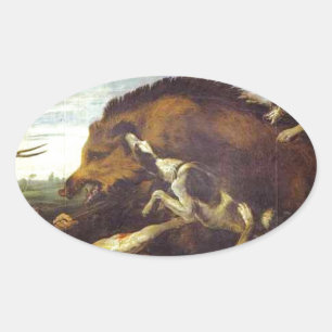 Sticker Ovale La chasse au sanglier par Frans Snyders