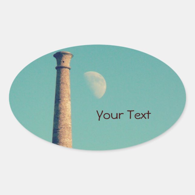 Sticker Ovale La Lune et une tour : Aberystwyth (Devant)