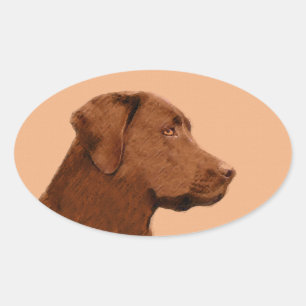 Sticker Ovale Labrador Retriever (Chocolat) Peinture - Chien Art