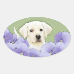 Sticker Ovale Labrador Retriever Puppy Painting Original Chien A