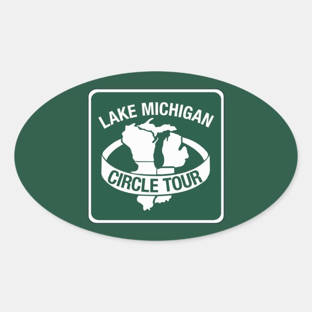Sticker Ovale Lac Michigan Circle Tour, Signal, Wisconsin, États (Devant)