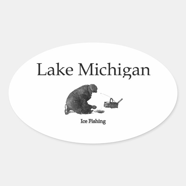 Sticker Ovale Lac Michigan Pêche sur glace (Devant)