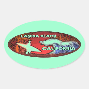 Sticker Ovale Laguna Beach Californie surf vert clair autocollan