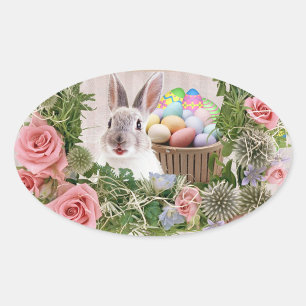 Sticker Ovale Lapin de vacances