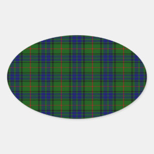 Sticker Ovale Lauder tartan bleu vert plaid