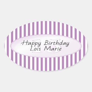 Sticker Ovale Lavande d'âge subtile/Motif de bandes simples blan