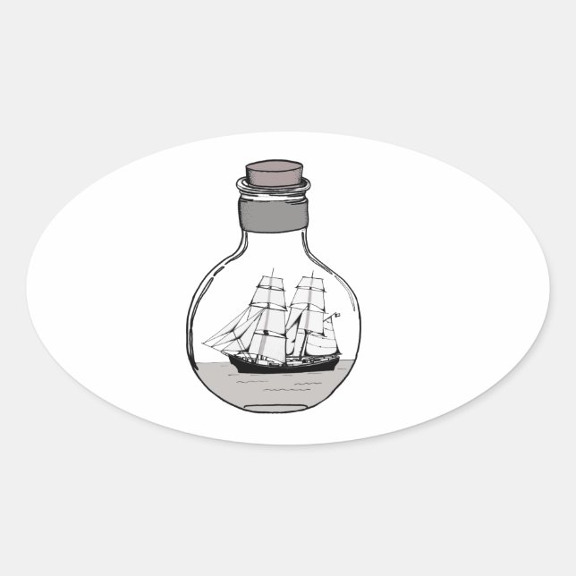 Sticker Ovale Le bateau dans l'ampoule en verre (Devant)