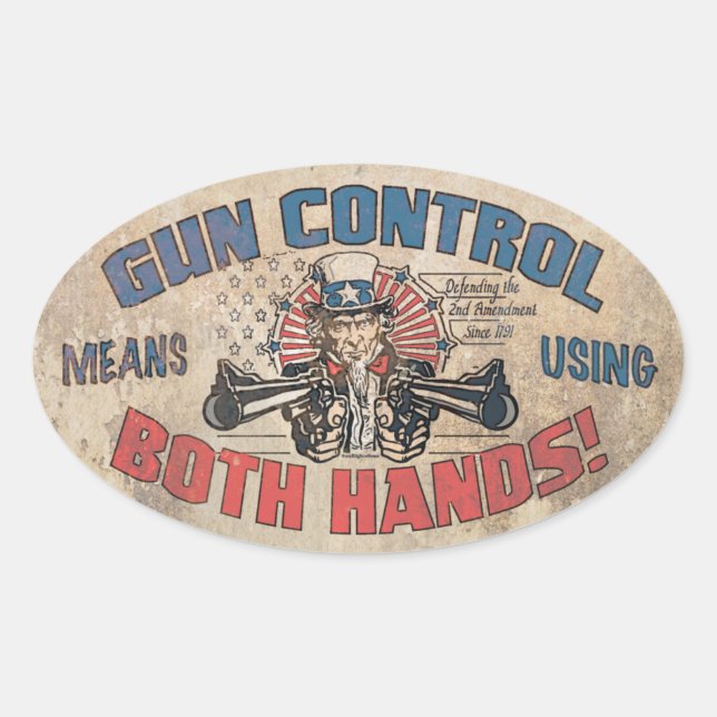 Sticker Ovale Le Contrôle Des Armes Signifie Les Deux Mains (Devant)
