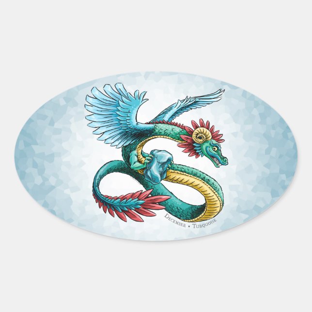 Sticker Ovale Le dragon de pierre de naissance de décembre : Tur (Devant)