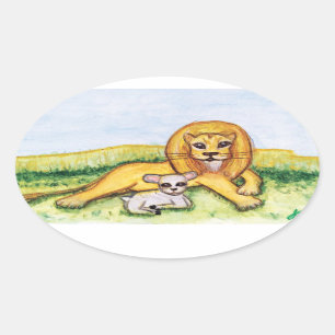 Sticker Ovale Le lion et l'agneau