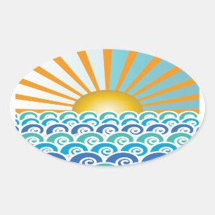Sticker Ovale Le long de l'autocollant ovale bleu Vagues