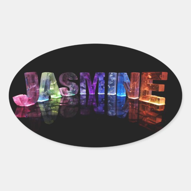Sticker Ovale Le nom Jasmine en lumières 3D (photo) (Devant)