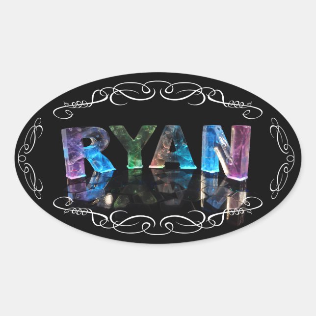 Sticker Ovale Le nom Ryan en lumières 3D (photo) (Devant)