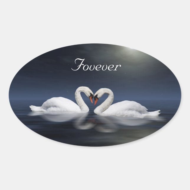 Sticker Ovale Les cygnes qui aiment (Devant)