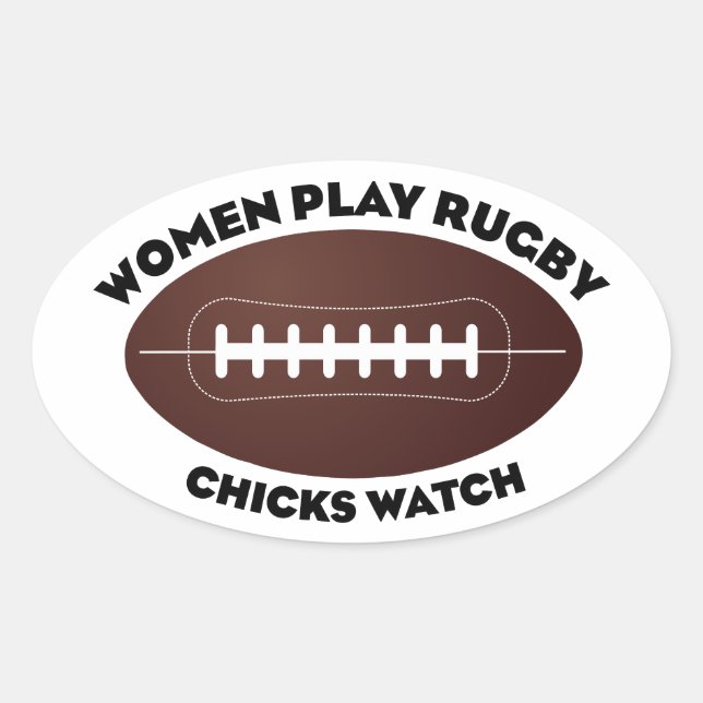 Sticker Ovale Les femmes jouent au rugby, regardent les filles (Devant)