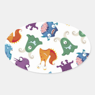 Sticker Ovale Les monstres fous Amusants Motifs colorés pour les
