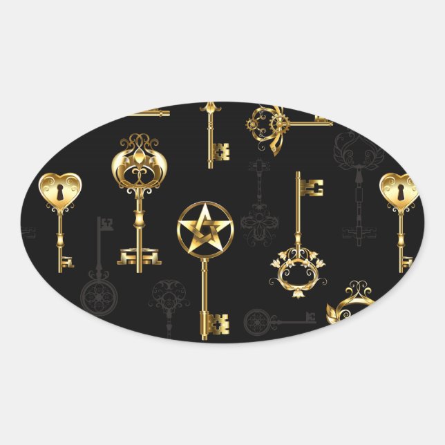 Sticker Ovale Les Patters de Seamless avec Golden Keys (Devant)