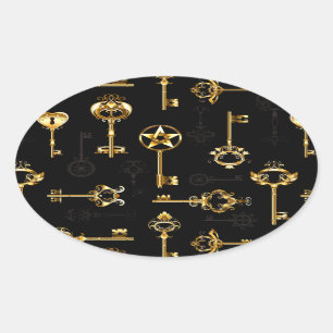 Sticker Ovale Les Patters de Seamless avec Golden Keys