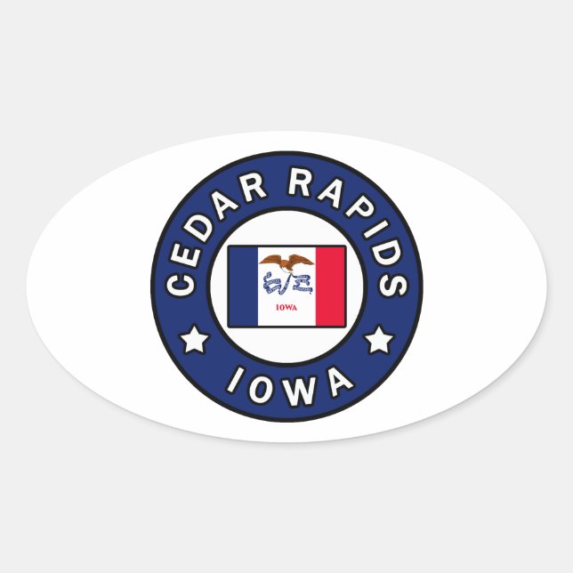 Sticker Ovale Les rapides de cèdre Iowa (Devant)
