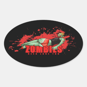 Sticker Ovale Les zombies ont besoin d'un chevalet d'amour