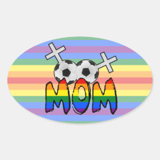 Sticker Ovale Lesbian Soccer Mom (avec arc-en-ciel)