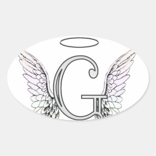 Sticker Ovale Lettre G Monogramme initial avec ailes angéliques 
