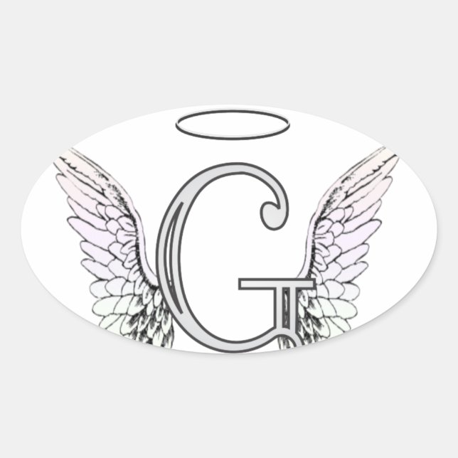 Sticker Ovale Lettre G Monogramme initial avec ailes angéliques  (Devant)