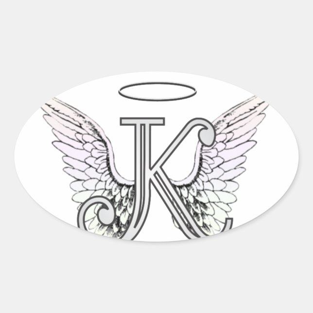 Sticker Ovale Lettre K Monogramme initial avec ailes angéliques  (Devant)