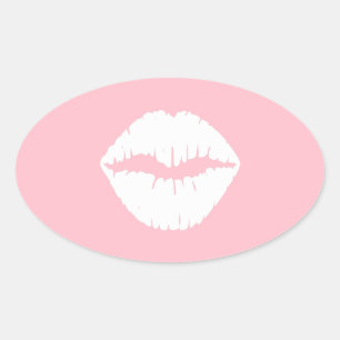 Sticker Ovale Lèvres roses et blanches