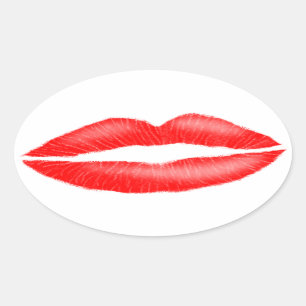 Sticker Ovale Lèvres rouge séduisante Femelle rouge