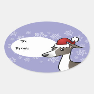 Sticker Ovale Lévrier de Noël/whippet/lévrier italien