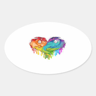Sticker Ovale Lgbt Dragon Heart Rainbow Heart Dragon Lgbt Pride