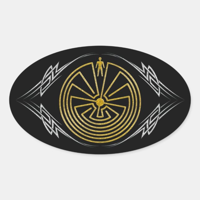 Sticker Ovale L'homme dans le Maze - L'or tribal argent (Devant)