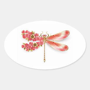 Sticker Ovale libellule de fleurs avec sakura de bijoux