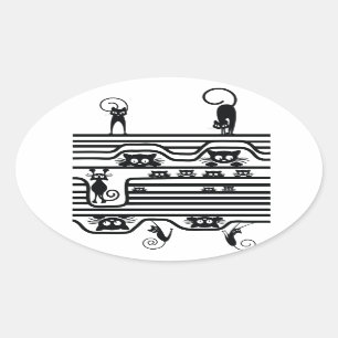 Sticker Ovale ligne de chats stupide