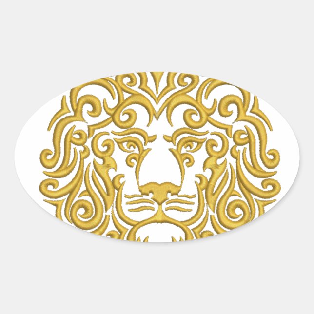 Sticker Ovale lion d'or dans la couronne - imitation de broderie (Devant)