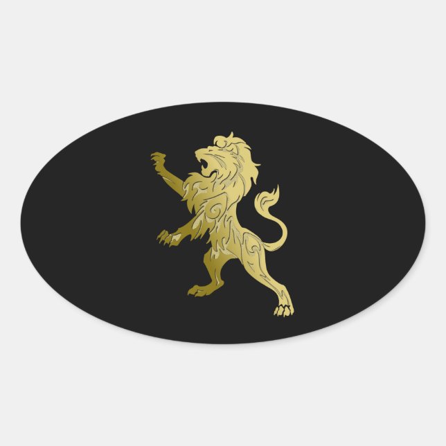 Sticker Ovale Lion royal d'or noir (Devant)
