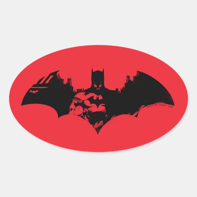 Sticker Ovale Logo Batman et Gotham Silhouette Bat (Devant)