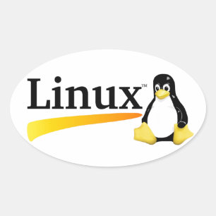 Sticker Ovale Logo de Linux avec des produits de Tux