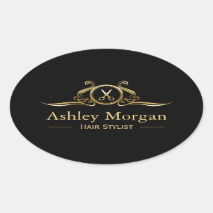 Sticker Ovale Logo de luxe de ciseaux de coupe de cheveux de