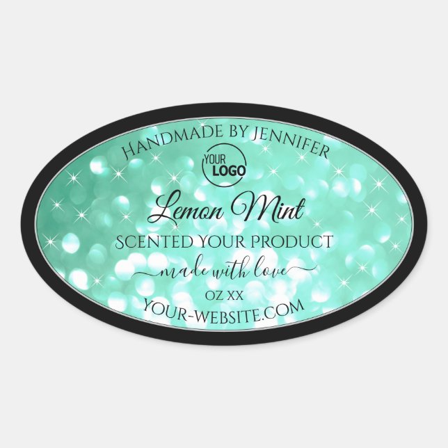 Sticker Ovale Logo de Parties scintillant Turquoise brillant Éti (Devant)