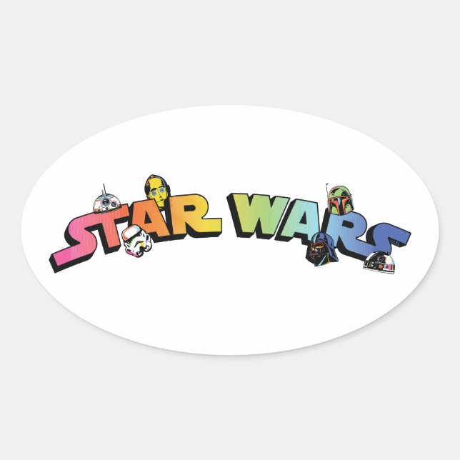 Sticker Ovale Logo de personnage Star Wars avec dégradé rétro (Devant)